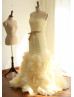 Strapless Champagne Organza Ruffled Prom Dress